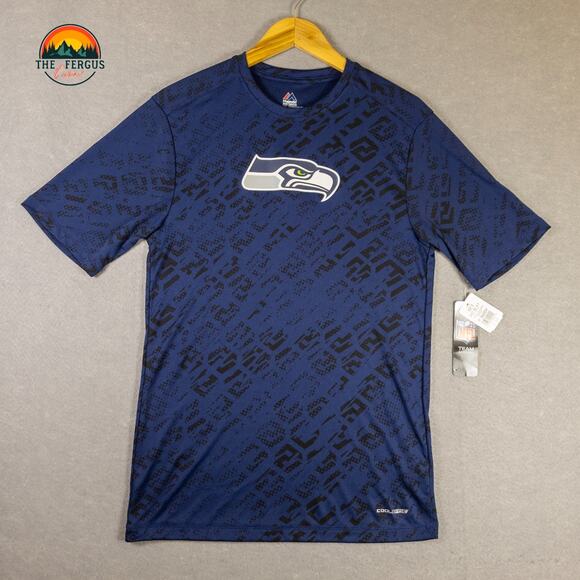 NWT Majestic NFL Seattle Seahawks T-Shirt Blue Cool Base Men's Size Medium - Picture 1 of 11